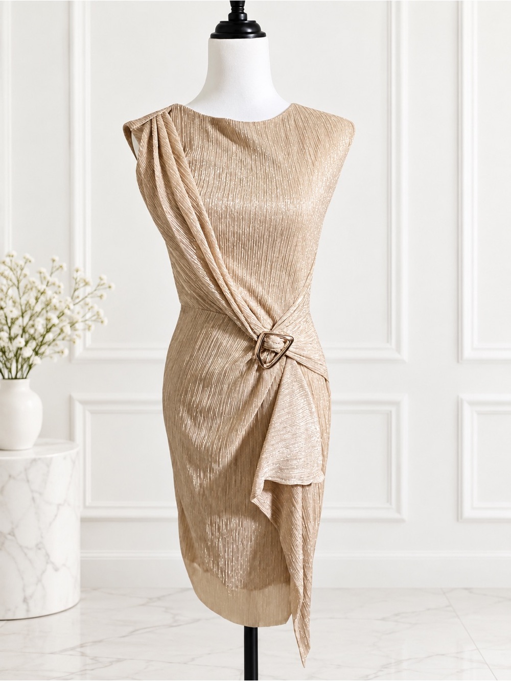 STAR by Julien Macdonald
Size 8 Champagne Gold
Metallic Draped Midi Dress